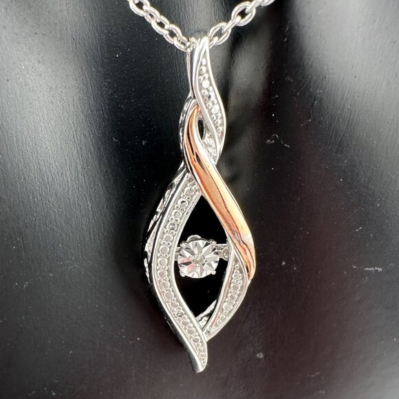 Beautiful Twisted 10kt Rose Gold & Sterling Silver Diamond Necklace - Picture 12 of 12